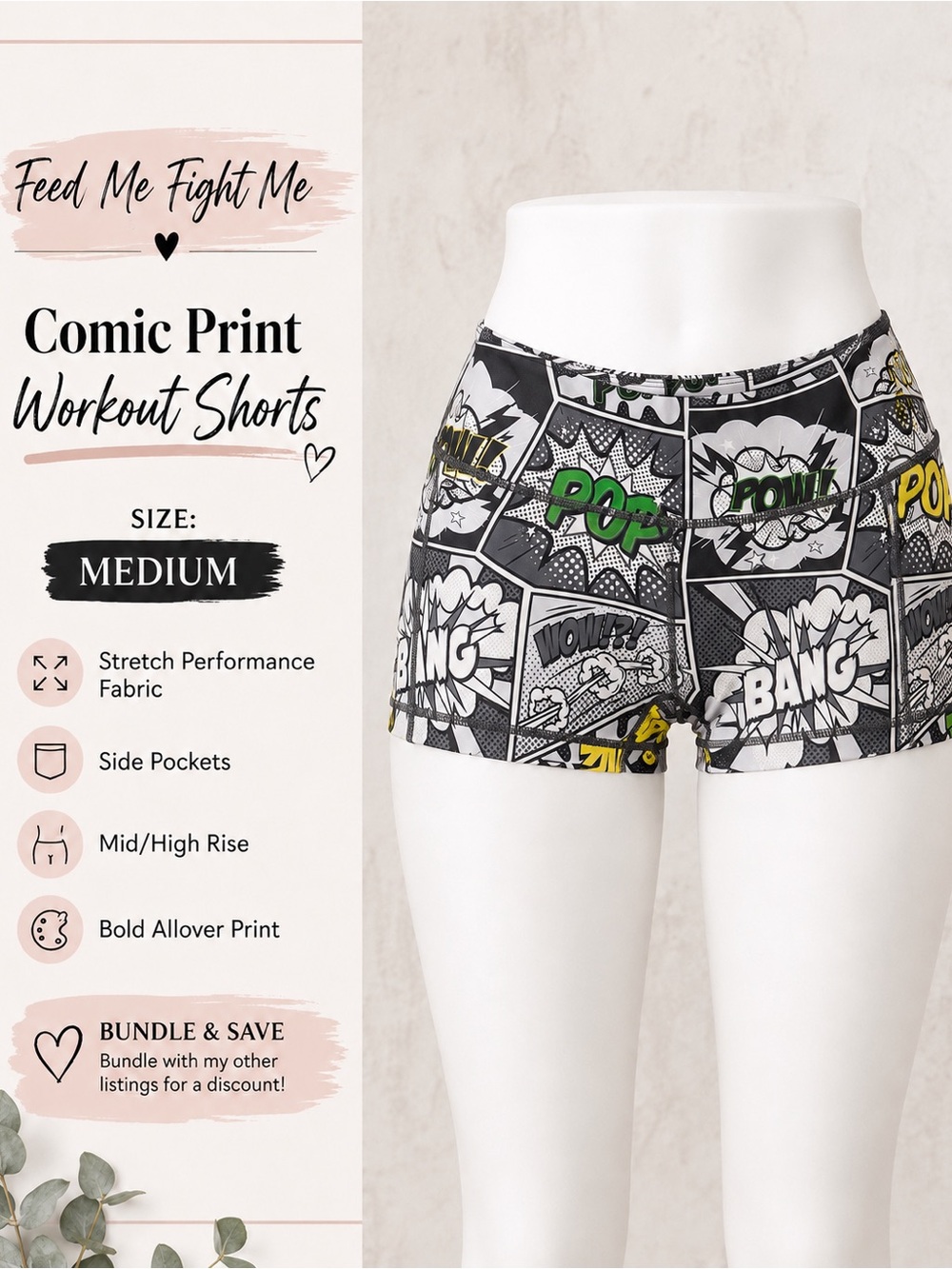 Feed me fight me medium comic Print Shorts - Black/White with Accent Color fmfm